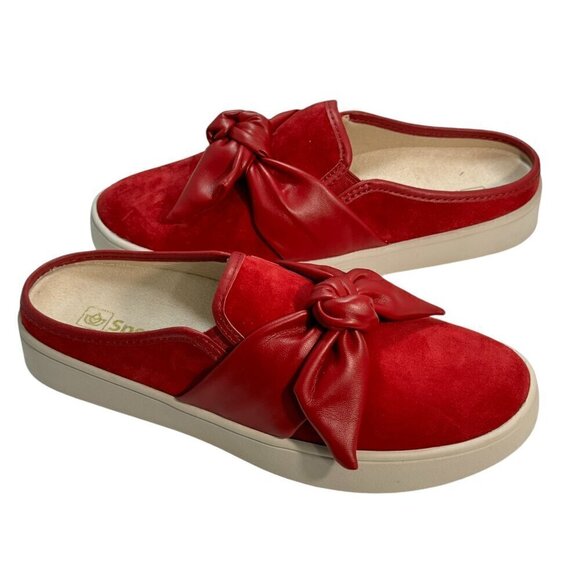 Spenco Orthotic Suede Bow Mules Barbados Baked Apple Red size 7.5 B NEW - Picture 2 of 5